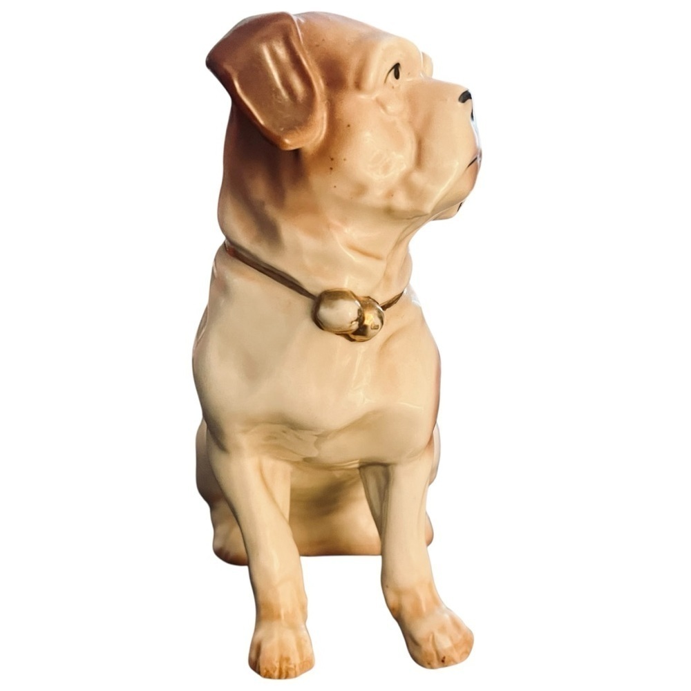 Antique Victorian Bull Dog Mantle Figurine Ceramic Statue Gold Gilt Bell Collar - Picture 6 of 13